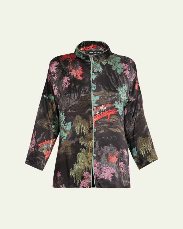 Nara Band Collar Silk Pajama Top